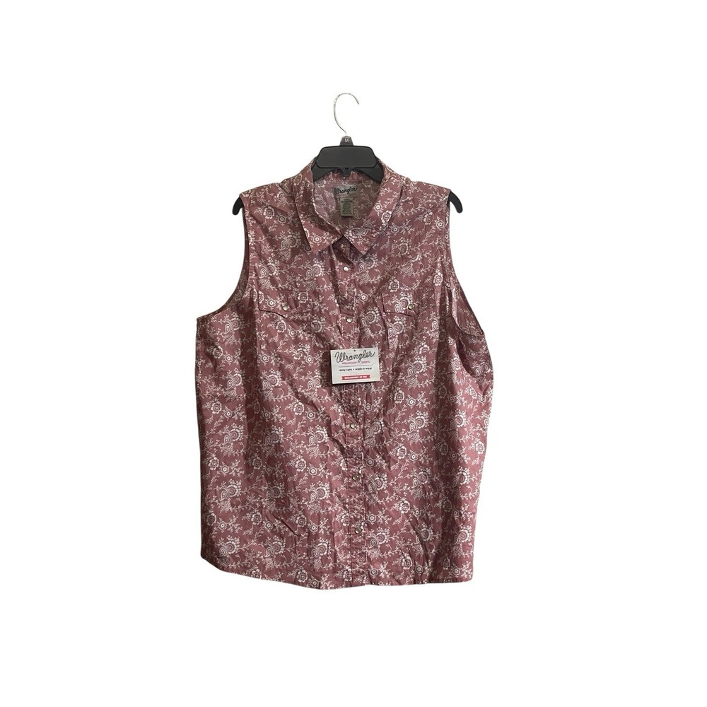 NWT Wrangler Wrancher Sleeveless Shirt Women 2X Pearl Snap Western Rodeo